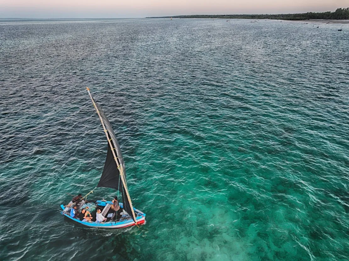 O cais dos dhows em Vilankulo visto do ar